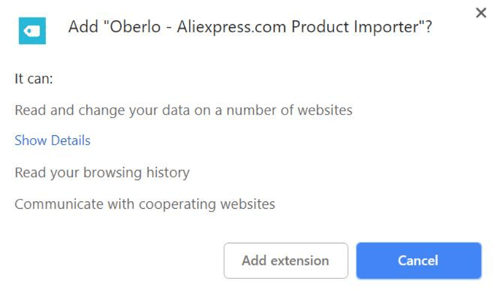 Sambungan krom Oberlo untuk aliexpress