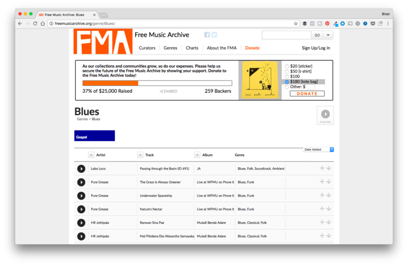 Безплатен преглед на страница за архив на музика
