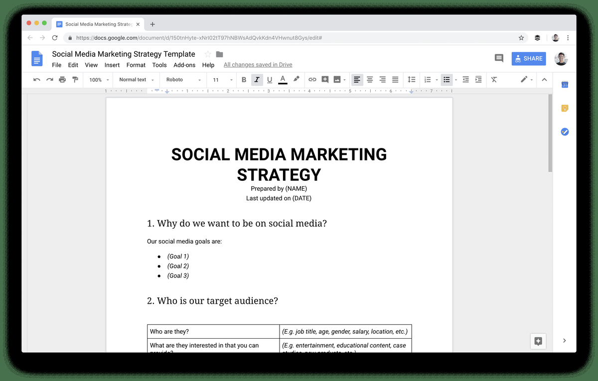 Vorlage für eine Marketingstrategie für soziale Medien