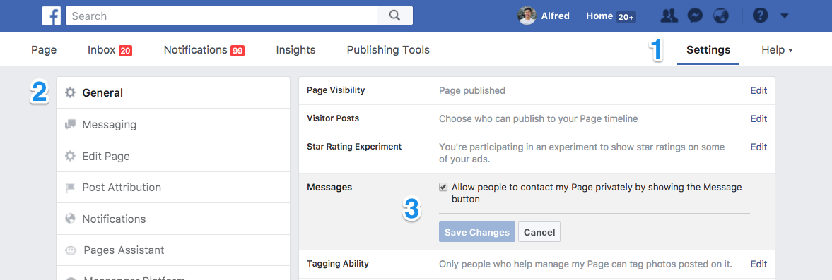 Mga setting ng Facebook Page Messenger
