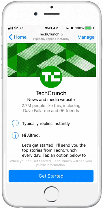 TechCrunch मैसेंजर चैटबोट
