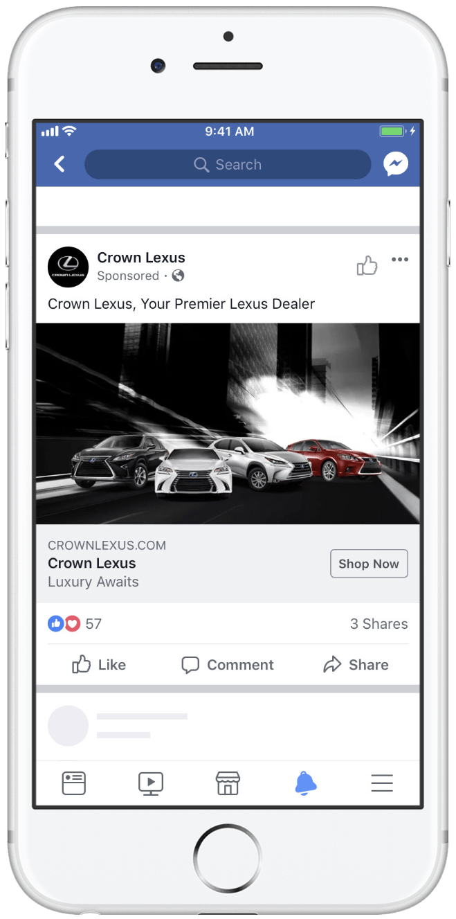 Facebooki ühe pildi reklaami näide