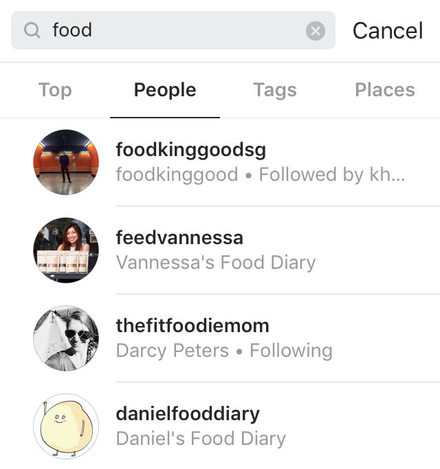 Instagram-søgeresultater