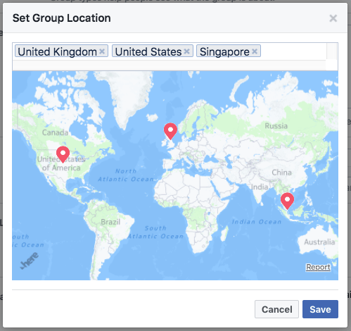 Facebook grupas atrašanās vietas