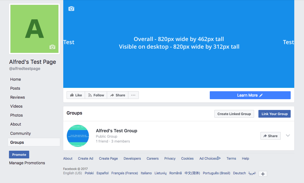 Facebookページとグループをテストする