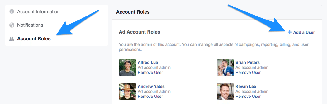 Administrador de anuncios de Facebook: agregar un usuario