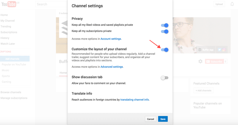 channel-options Activați opțiunea pentru