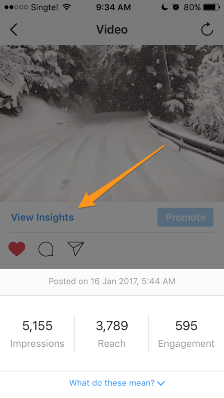 Insights de vista de Instagram