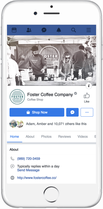 Stránka Foster Coffee Company na Facebooku