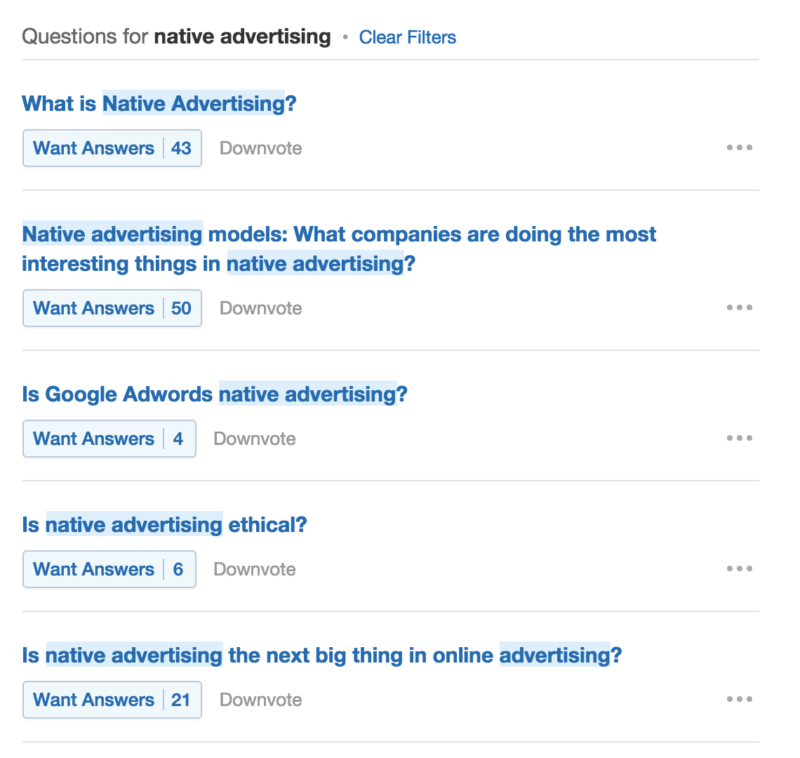 publicidad nativa búsqueda de titulares de Quora