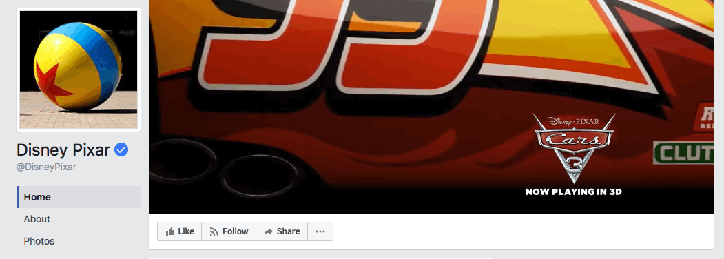 Видео на корицата на Pixar във Facebook