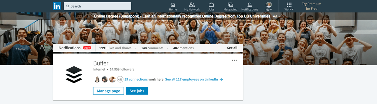 Снимка на фона на фирмената страница на LinkedIn