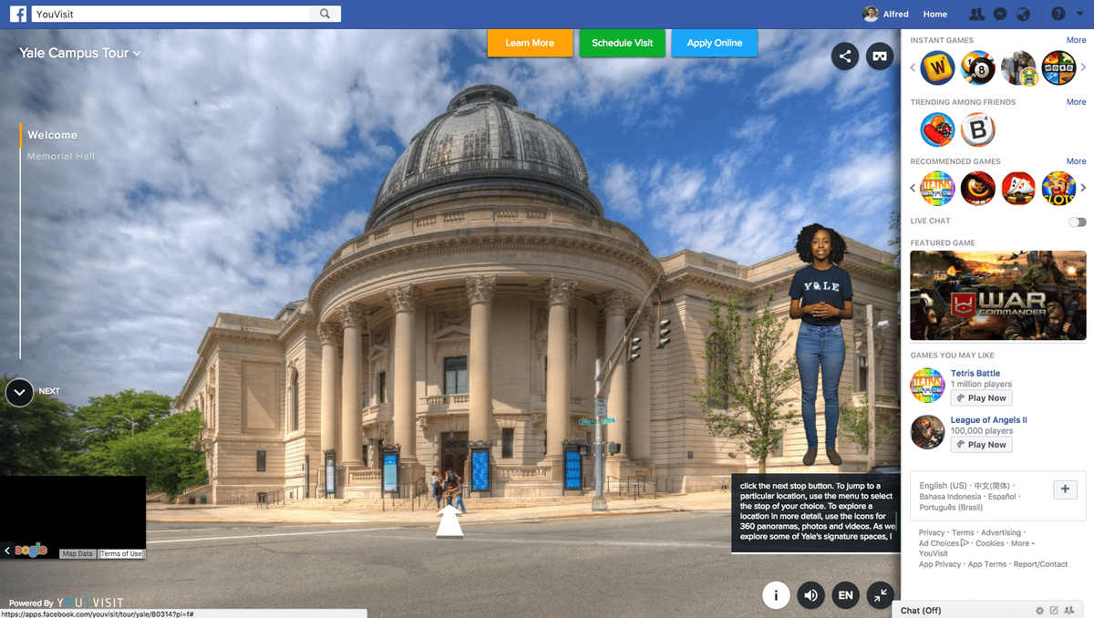 Recorrido por el campus de realidad virtual de la Universidad de Yale