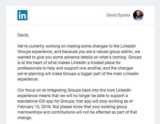 การเปลี่ยนแปลงกลุ่ม LinkedIn