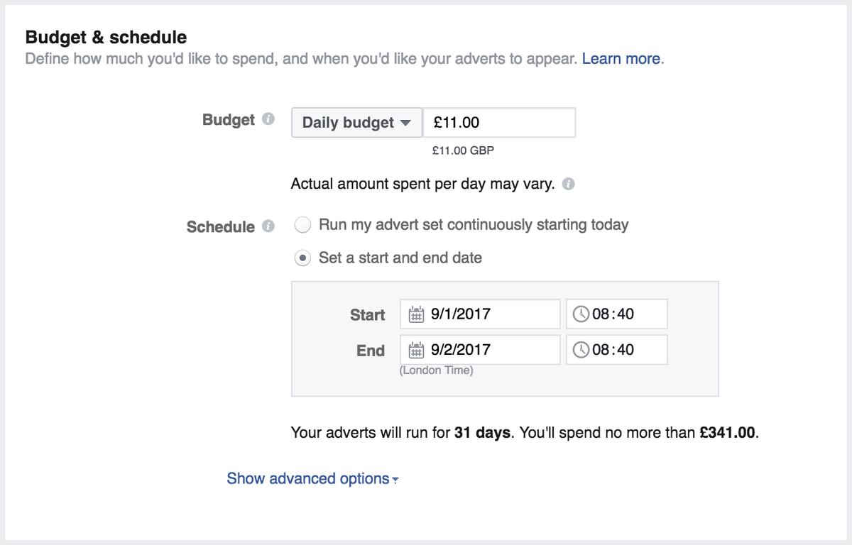 Facebook-Anzeigen-Budget