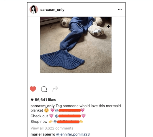 Melvin & aposs Instagram реклами за одеялото на русалката, което е една от препоръките за продукта му